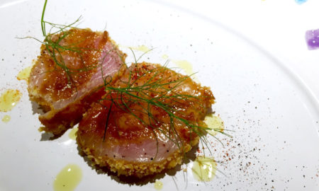 Piatto di Giuliano Baldessari Chef Stellato Ristorante Aqua Crua